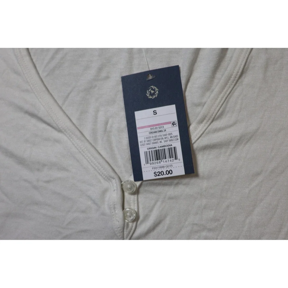 Universal Thread Womens Cream White Short Sleeve Henley V-Neck Top SS-029 S